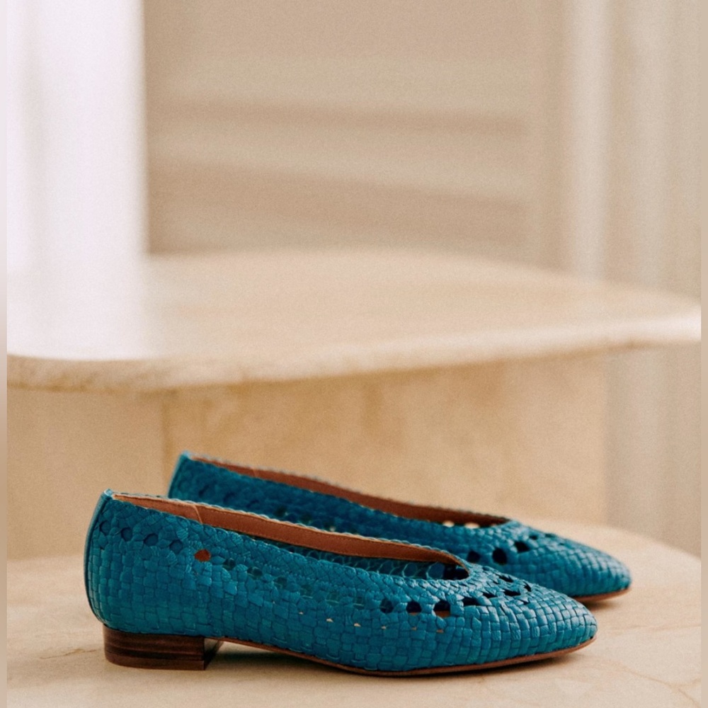New in box - Sezane Anya Low Ballerinas Smooth Woven Turquoise Blue - Size 6,5